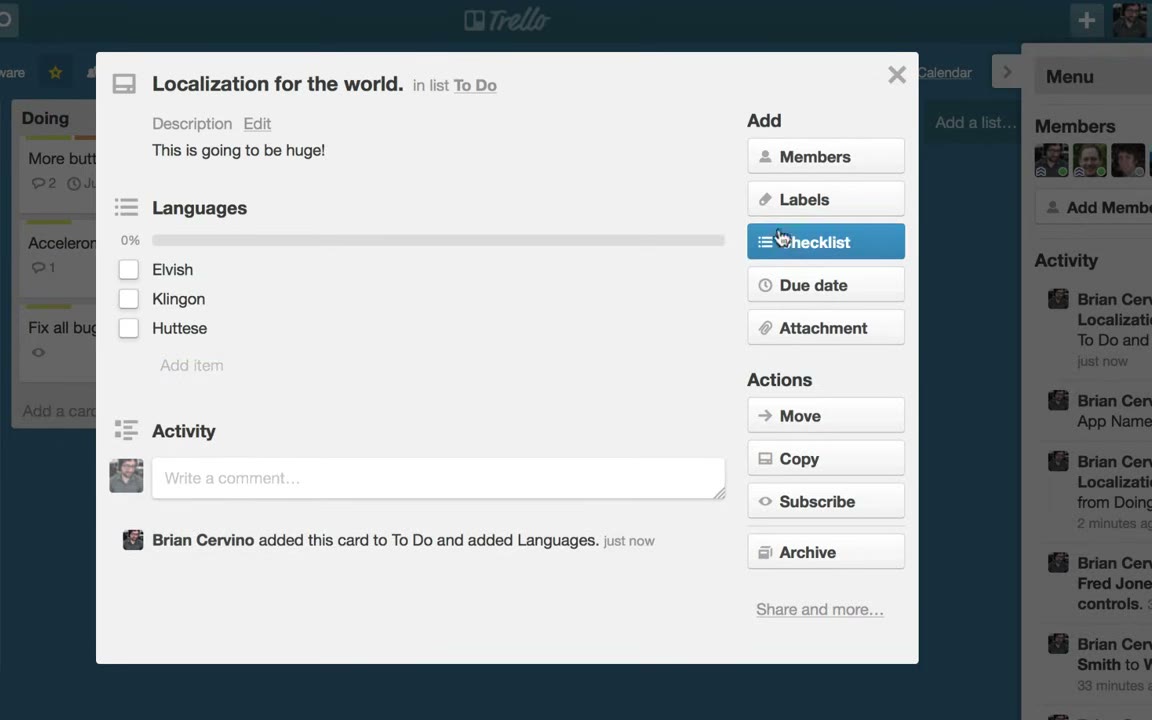 Trello Kanban board with multiple columns showing cards organized by project stage
