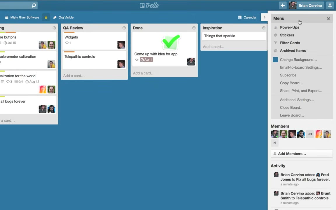 Trello Power-Ups gallery showing integrations with Slack, Jira, and Google Drive