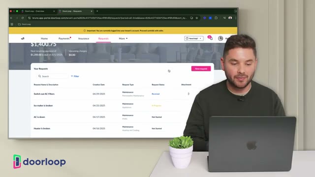 DoorLoop property management dashboard showing tenant screening and accounting modules