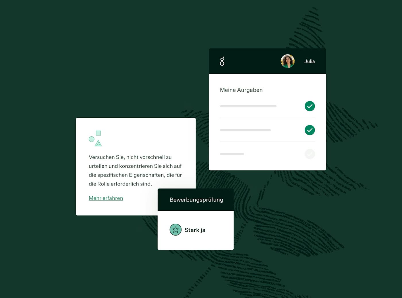 Greenhouse application review task card with a candidate checklist and scorecard rating