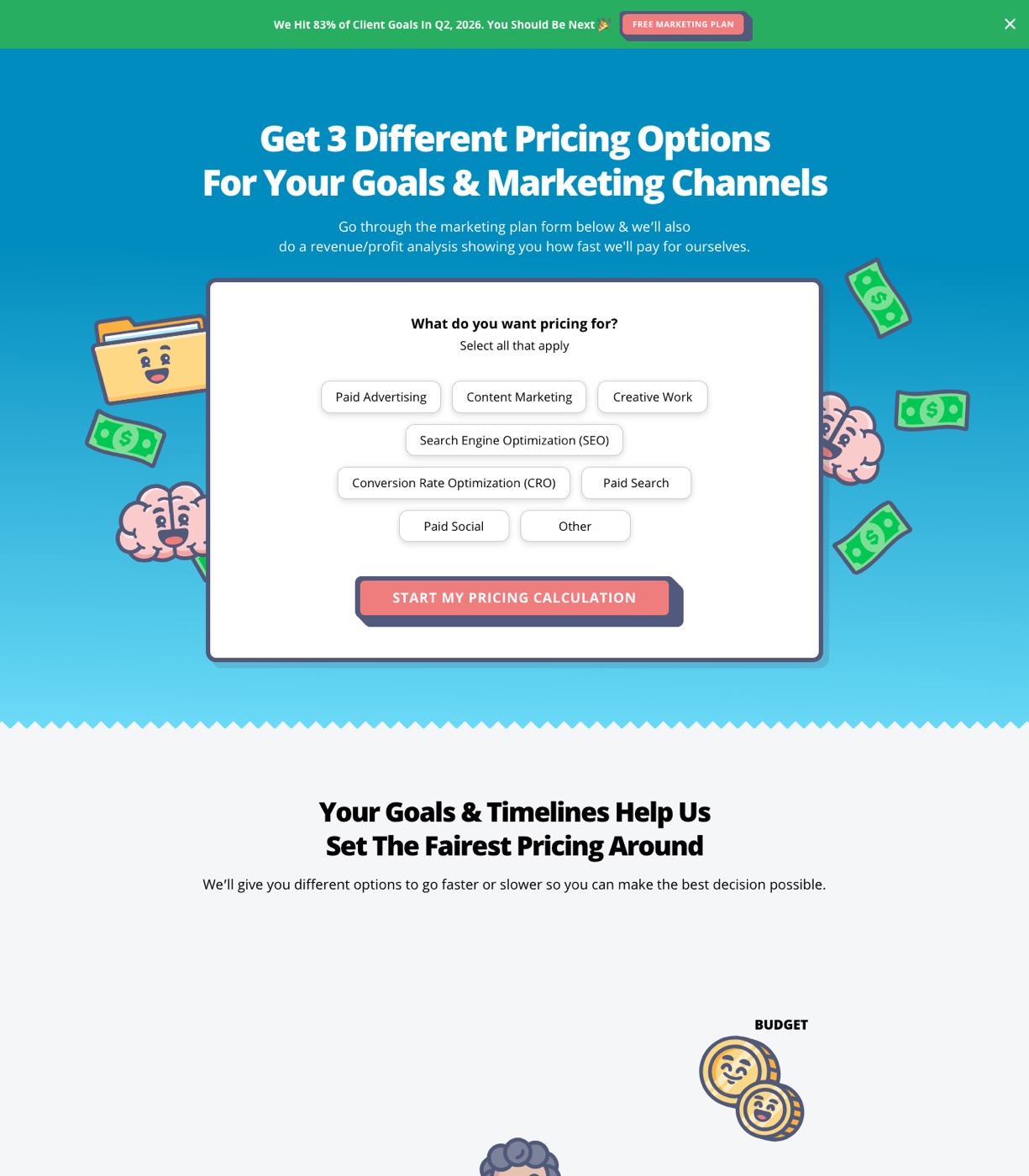 KlientBoost pricing page showing starter, growth and scale PPC and CRO packages