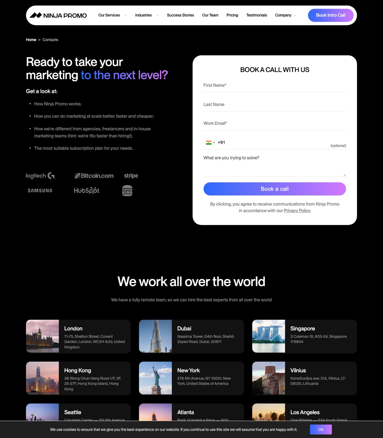 NinjaPromo contact page with a free strategy session booking form