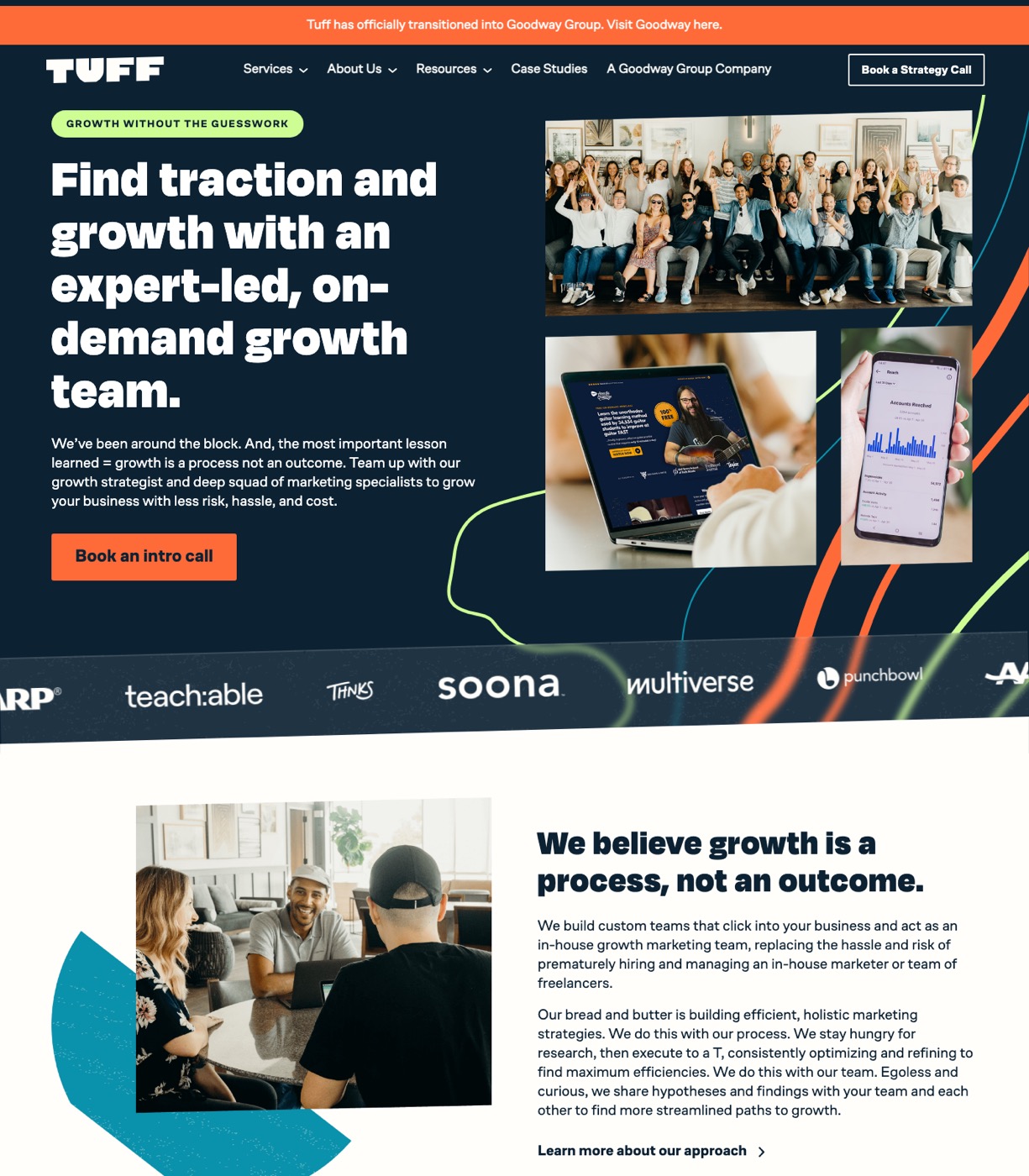 Tuff Growth homepage showing growth marketing agency for B2B and SaaS companies with Eagle CO location