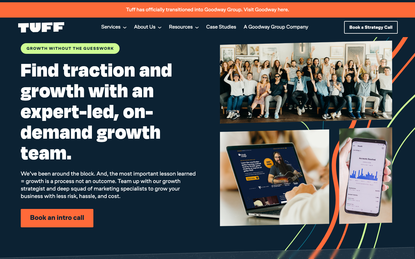 Tuff Growth homepage showing growth marketing agency for B2B and SaaS companies with Eagle CO location