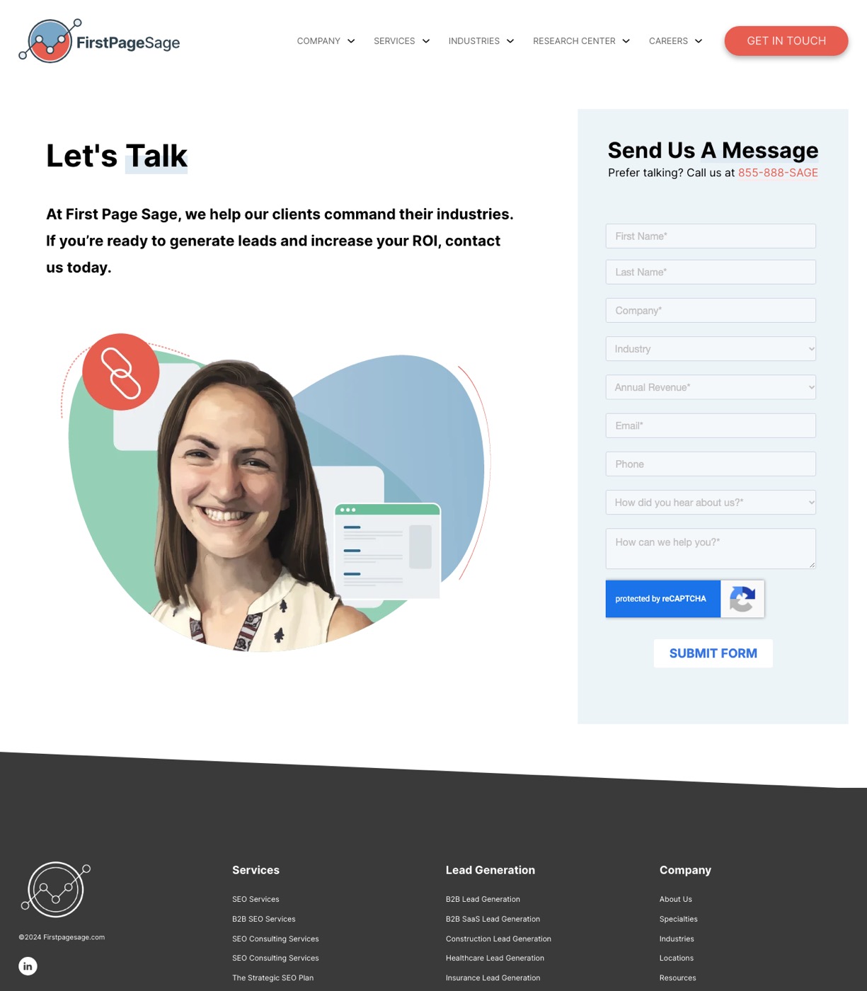 First Page Sage contact page with a free consultation request form