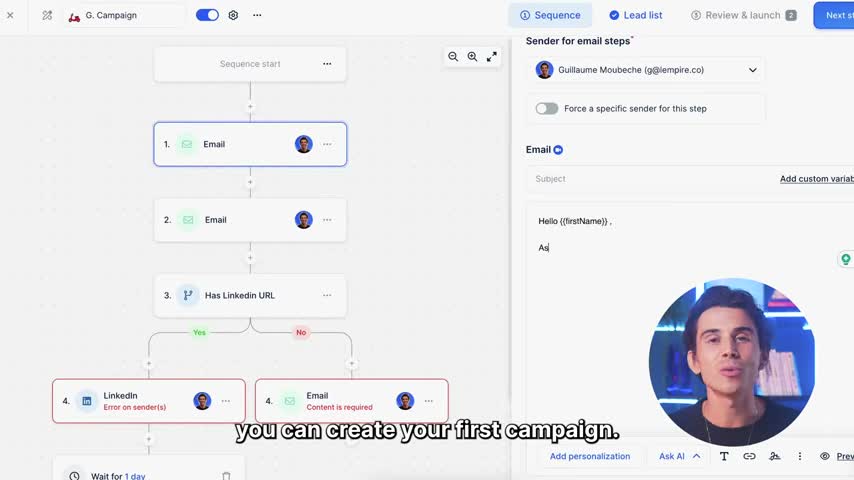 Lemlist personalization interface showing dynamic image tags pulling prospect company logos and website screenshots into email images at send time