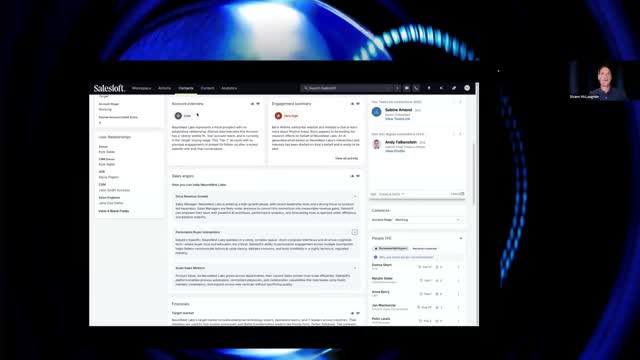 Salesloft Conversations AI interface showing call transcript analysis with deal risk signals, talk track adherence and coaching feedback surfaced automatically