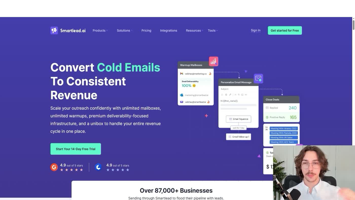 Smartlead campaign setup screen showing sequence configuration with multiple email accounts and sending schedules