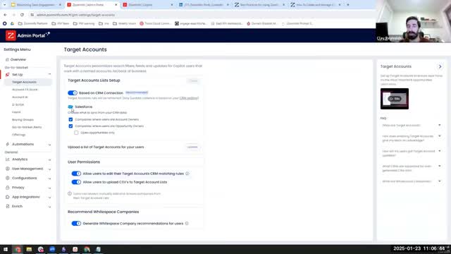 ZoomInfo Copilot interface showing buyer-intent signals with ranked account list of companies actively researching the category right now