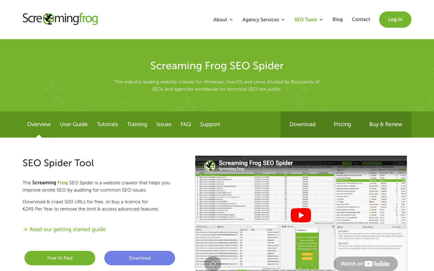 Screaming Frog SEO Spider desktop application showing URL list and audit tabs