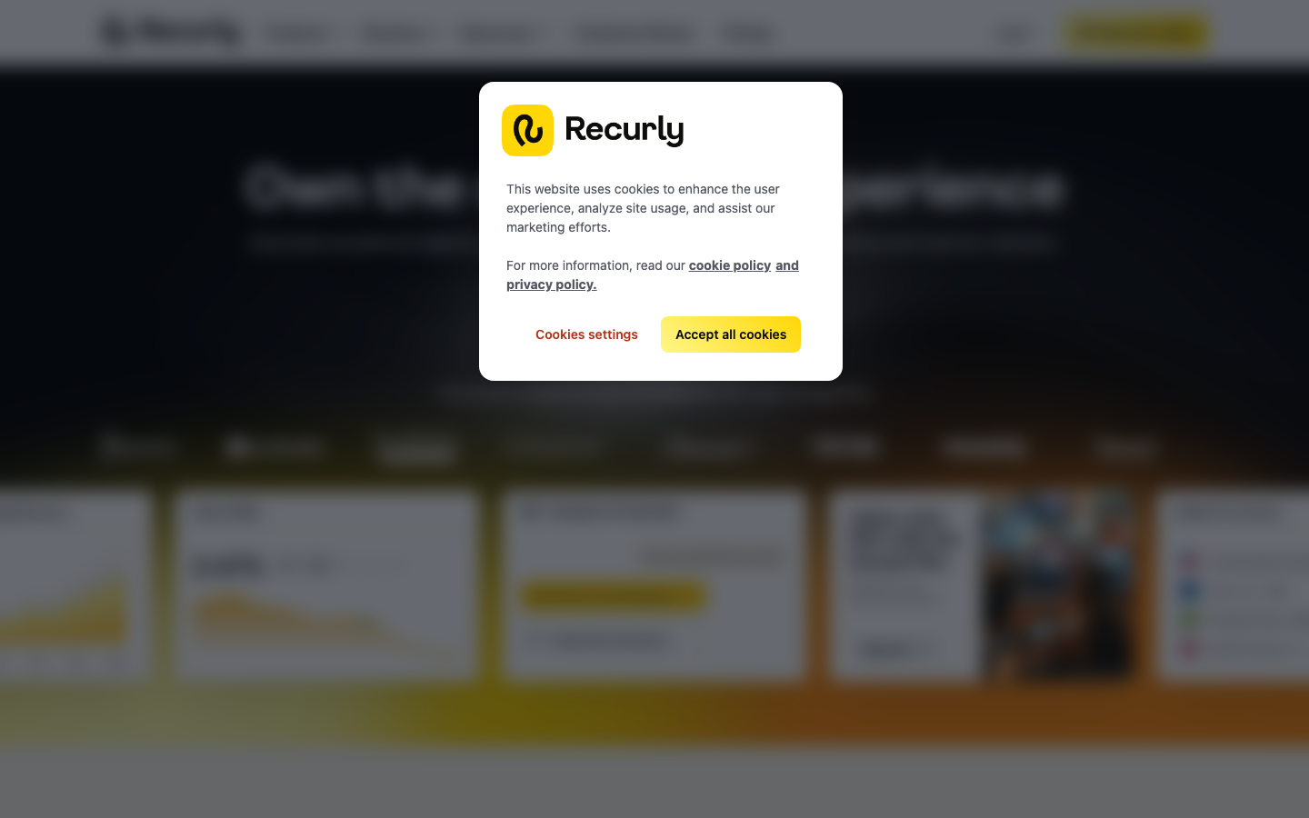 Recurly subscription management dashboard showing recurring revenue metrics and subscription analytics