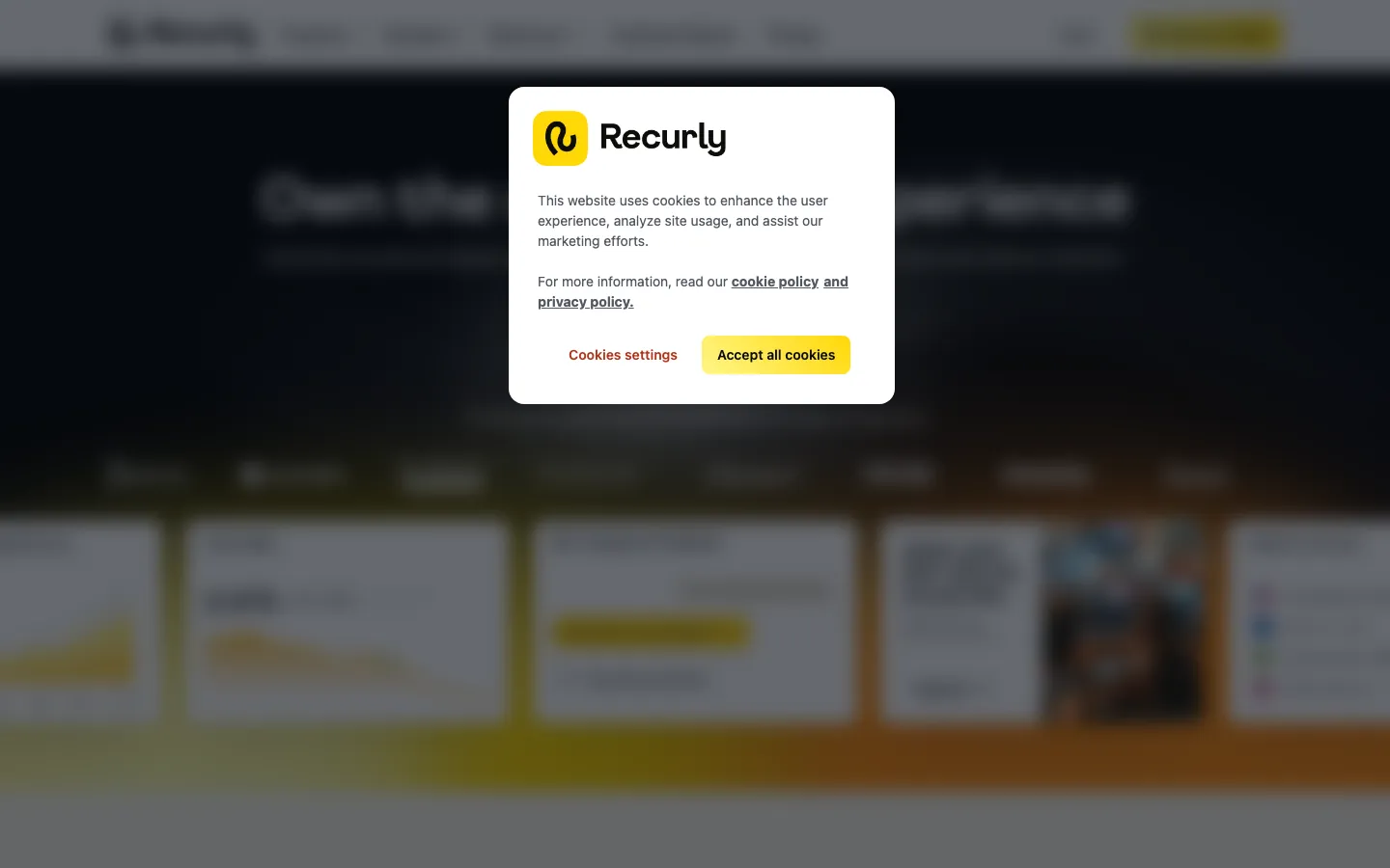 Recurly subscription management dashboard showing recurring revenue metrics and subscription analytics