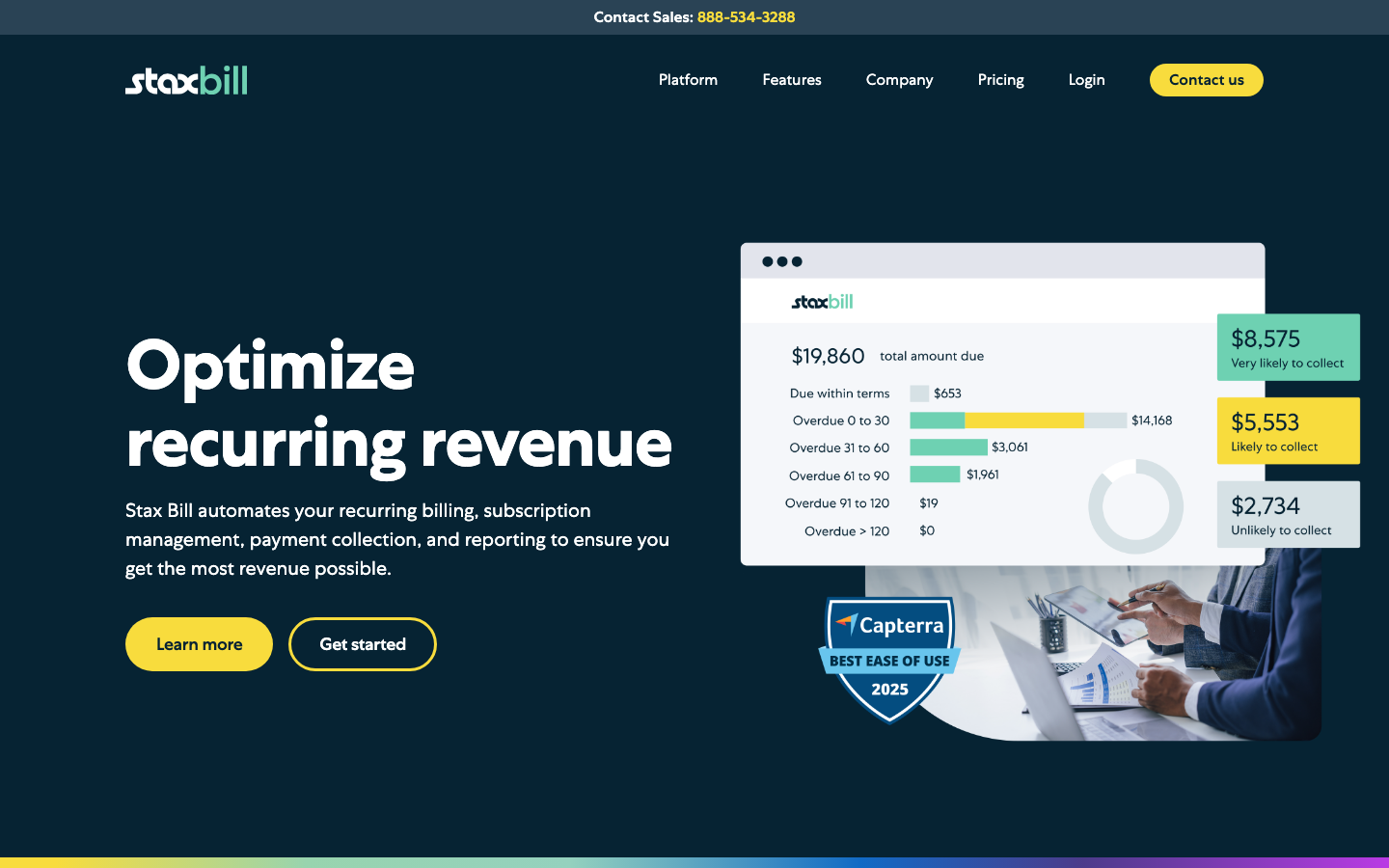 Stax Bill subscription billing dashboard showing automated recurring billing and revenue management