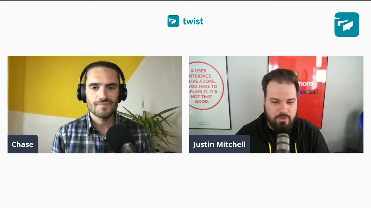 Twist channels list with open threads grouped by topic and team, showing last-activity timestamps