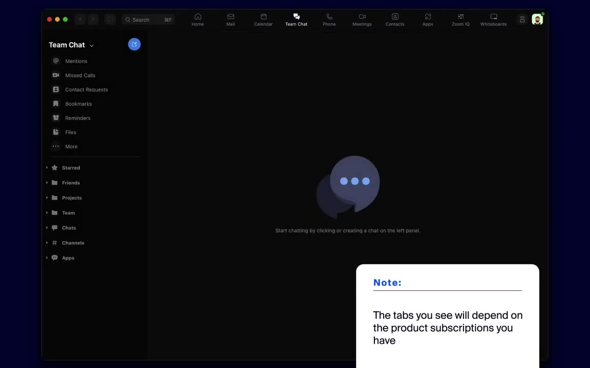 Zoom Team Chat sidebar with channel list, DMs, and starred messages in the Zoom app interface