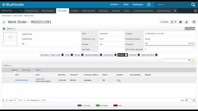 Blue Yonder Warehouse Management reporting and analytics screen from the product demo