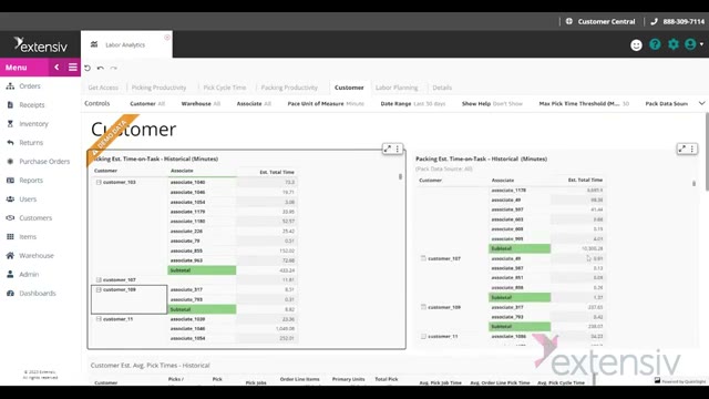 Extensiv 3PL Warehouse Manager reporting and analytics screen from the product demo