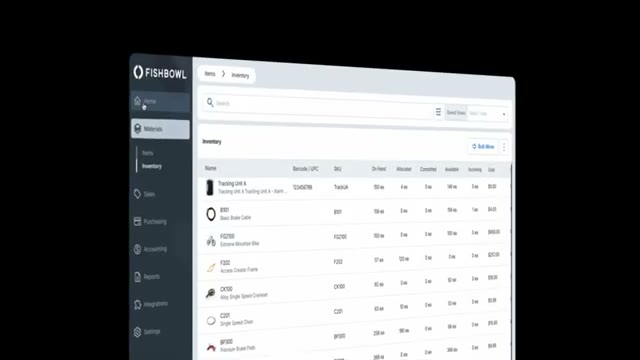 Fishbowl reporting and analytics screen from the product demo