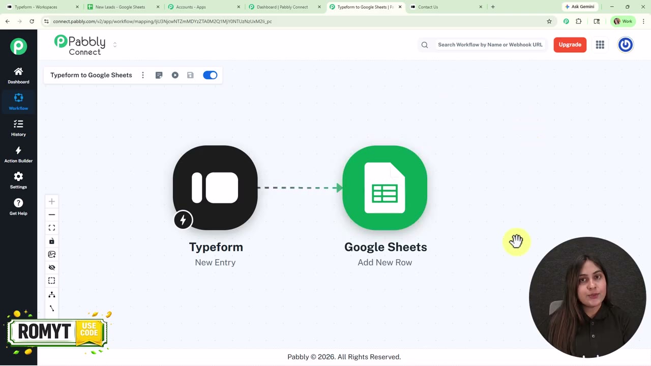 Pabbly Connect AI automation step showing AI prompt configuration for data enrichment inside a workflow