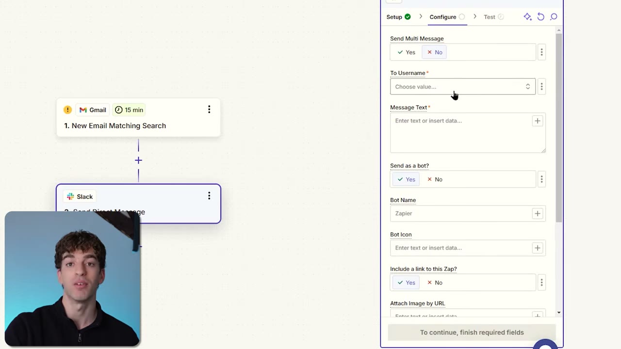 Zapier trigger step configuration with test data pulled from a connected CRM app