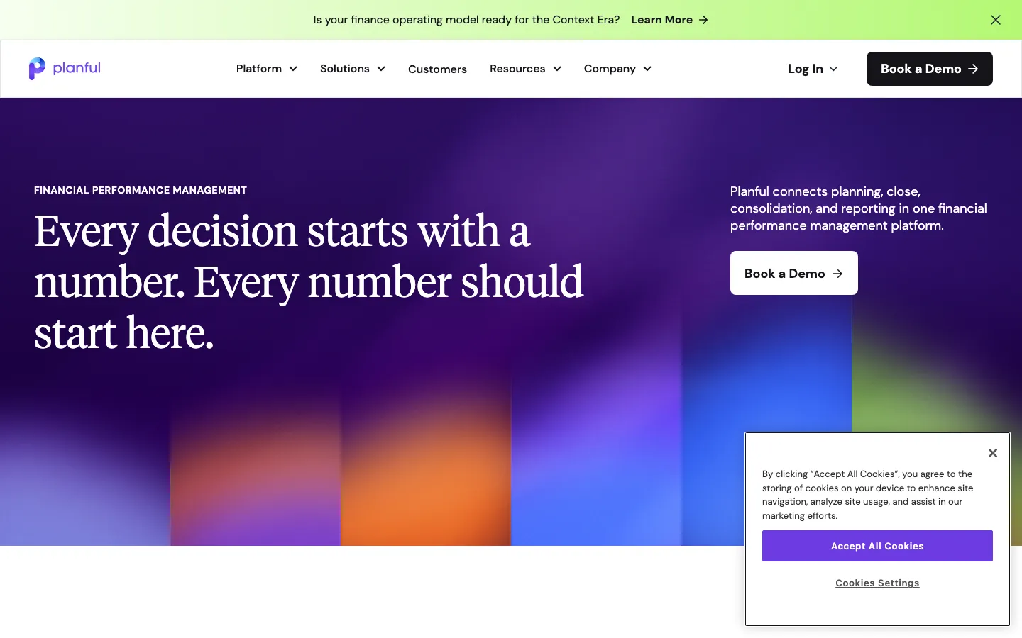 Planful financial performance management homepage showing budgeting and workforce planning platform